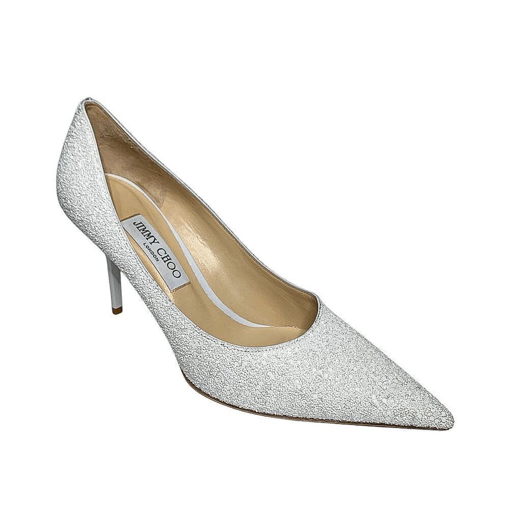 Jimmy Choo Love 85 White Coarse Glitter Heels EU 40.5 Slip On Wedding Pumps